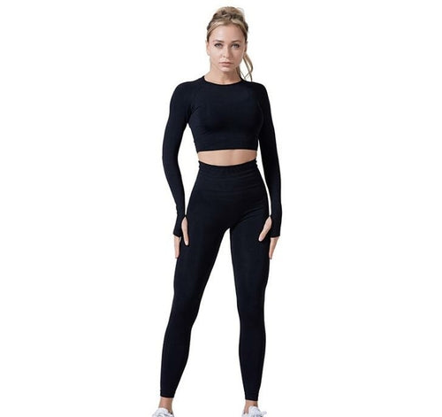 Women Vital Seamless Yoga Set Gym Clothing Fitness Leggings+Cropped Sh