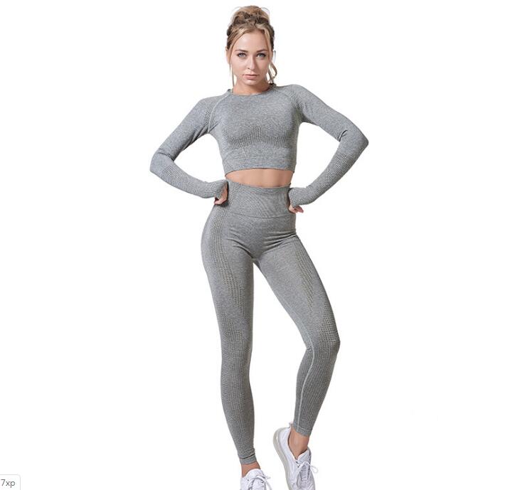 Women Vital Seamless Yoga Set Gym Clothing Fitness Leggings+Cropped Sh