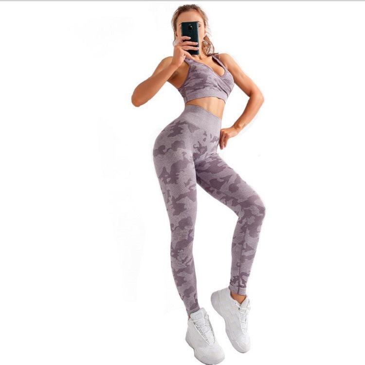 3pcs Women Carmful Camo Yoga Set Women Seamless Fitness Yoga Bra Sport